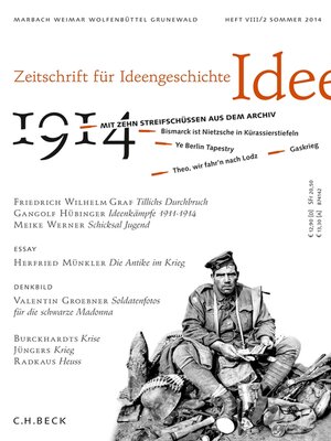 cover image of Zeitschrift für Ideengeschichte Heft VIII/2 Sommer 2014